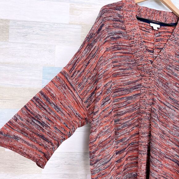 Pure J Jill Drapey Kimono Sleeve Sweater Orange Blue Womens Large Petite LP - Picture 3 of 7